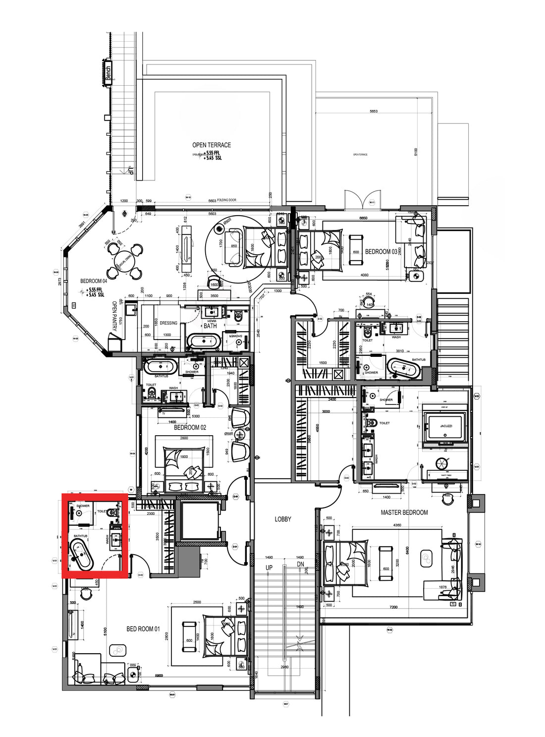 FF BR1 BATHROOM GLASS PARTITION - SINGLE