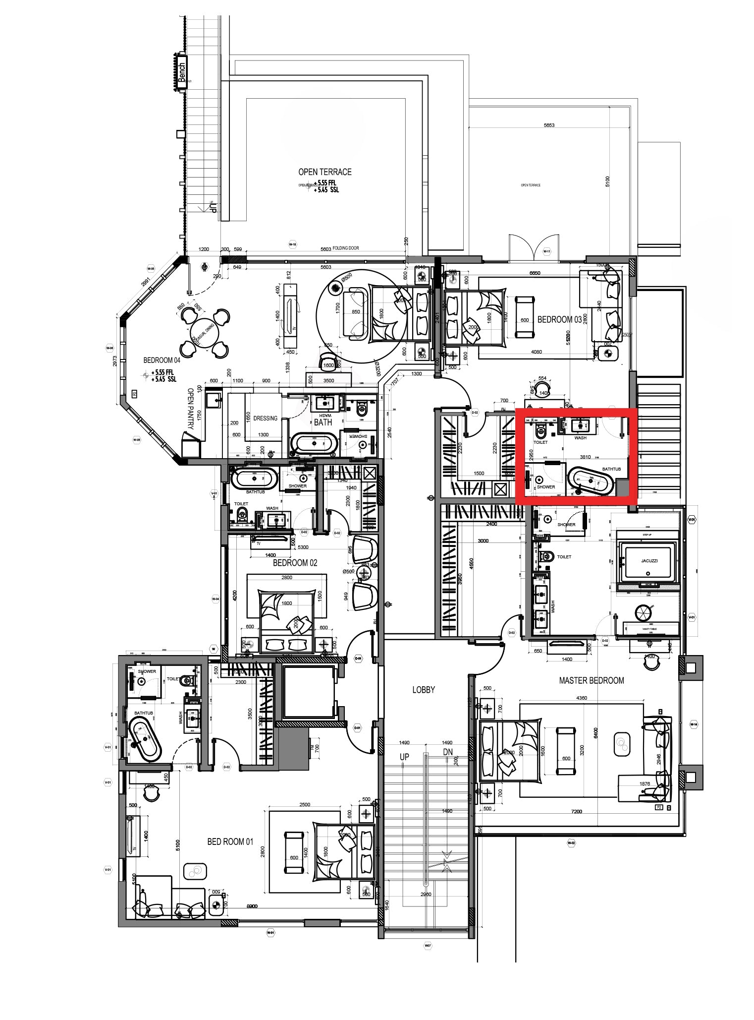 FF Br3 Bathroom GLASS PARTITION - Single